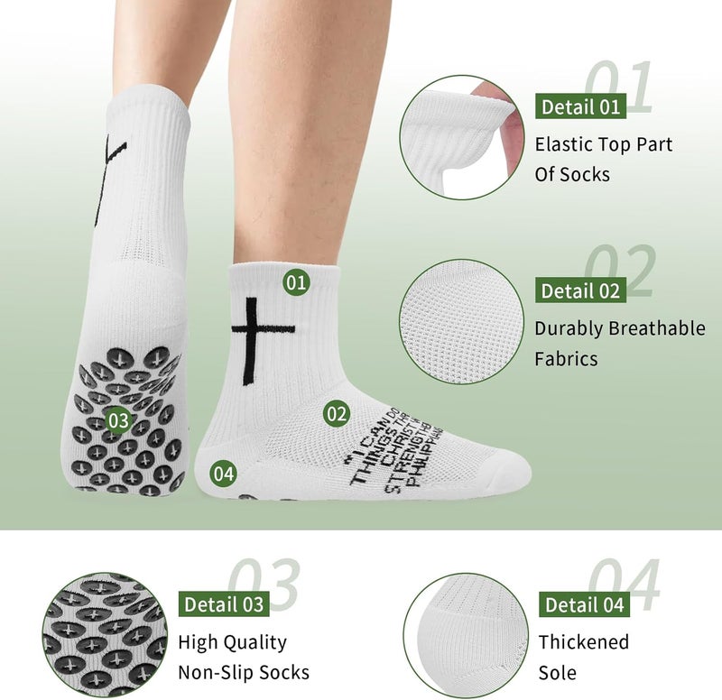 Meudid 3 Pair Youth Grip Soccer Socks with Cross - Anti-Slip Grips Kids Socks with Bible for US 5-10 - Image 3